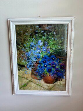 Beautiful Vintage Framed Pansies & Forget Me Not Floral Wall Art Print